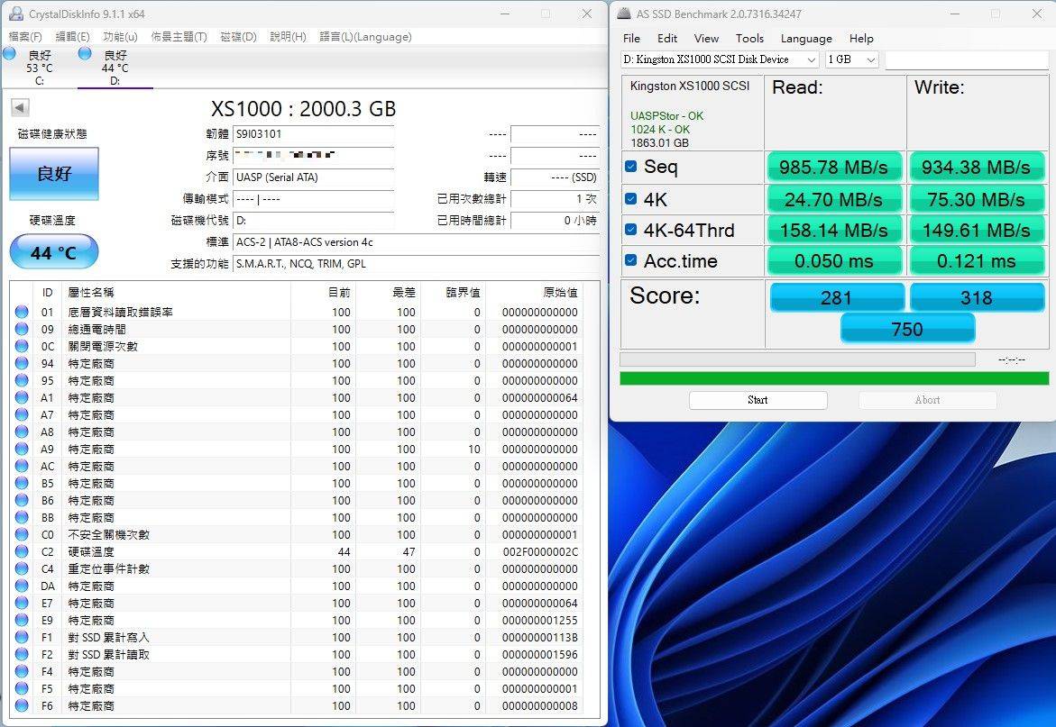 金士顿Kingston XS1000 2TB Portable SSD外接式固态硬盘-2TB大容量，1050MB/s高速传输轻巧带着走