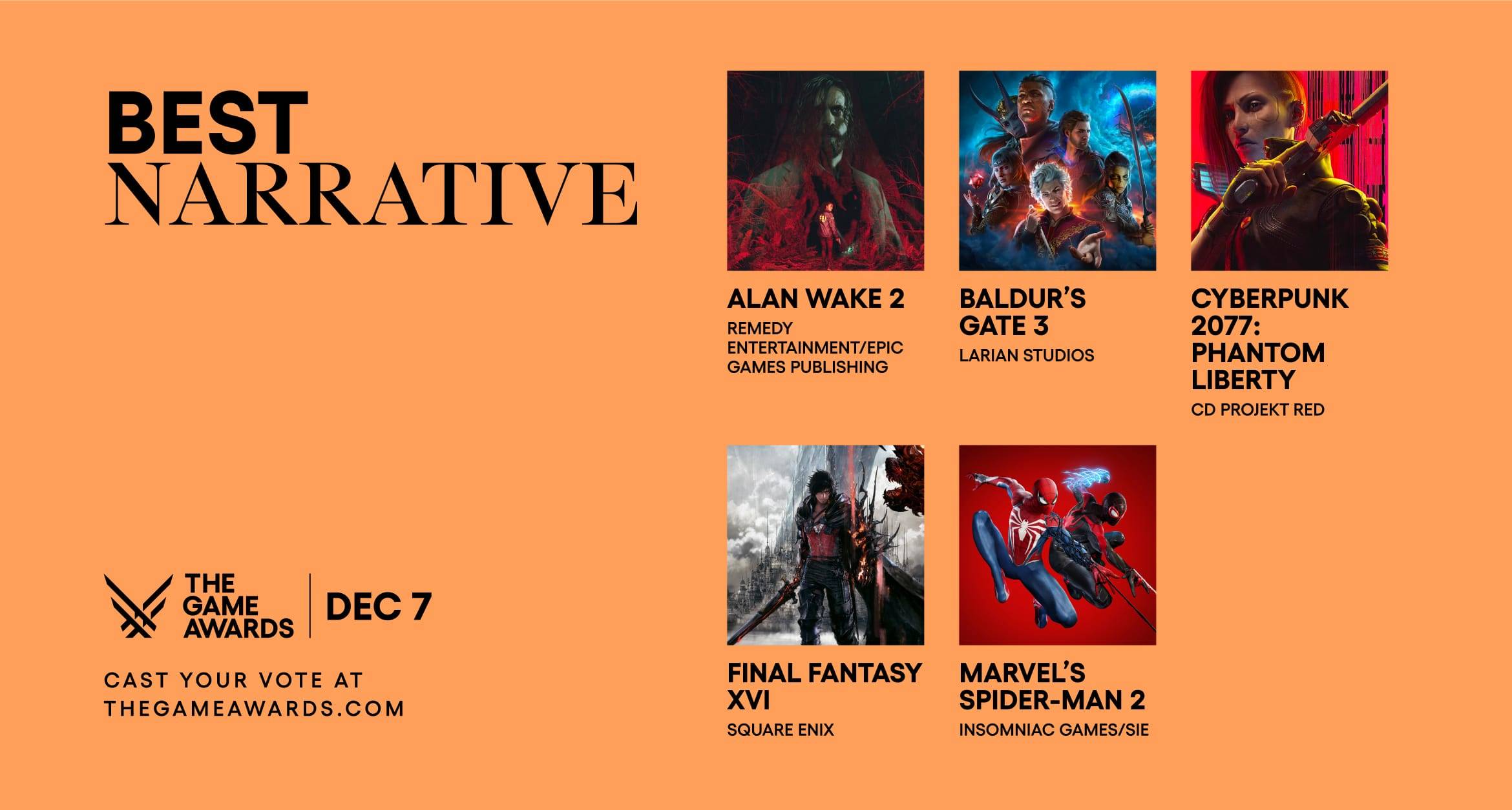 The Game Awards 2023提名名单公开！《Baldur’s Gate 3》与《Alan Wake 2》各获得8项提名！