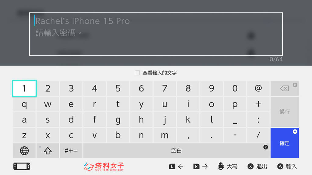 在 Switch 连接手机网络：输入密码