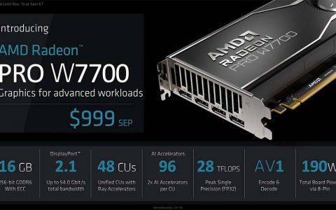 让专业绘图卡市场有着更多样的选项，AMD Radeon Pro W7700 16GB 锁定「高阶」应用族群