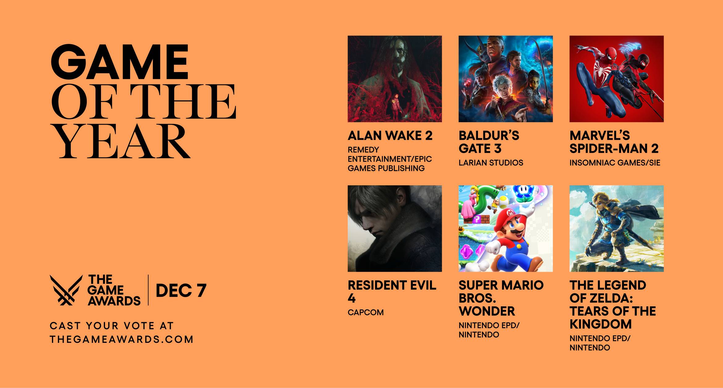 The Game Awards 2023提名名单公开！《Baldur’s Gate 3》与《Alan Wake 2》各获得8项提名！
