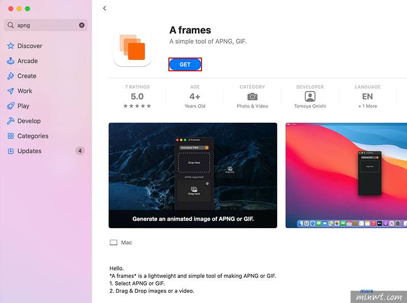 梅问题-MAC Aframes 拖拉立即就可将多张静态图片，转存成apng的动画文件
