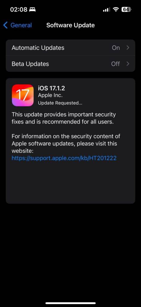 苹果发布iOS 17.1.2、iPadOS 17.1.2建议所有用户尽快更新
