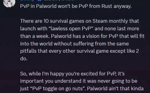 《幻兽帕鲁》官方称PvP不会像《Rust》，不用怕睡觉时被拆家、偷帕鲁？