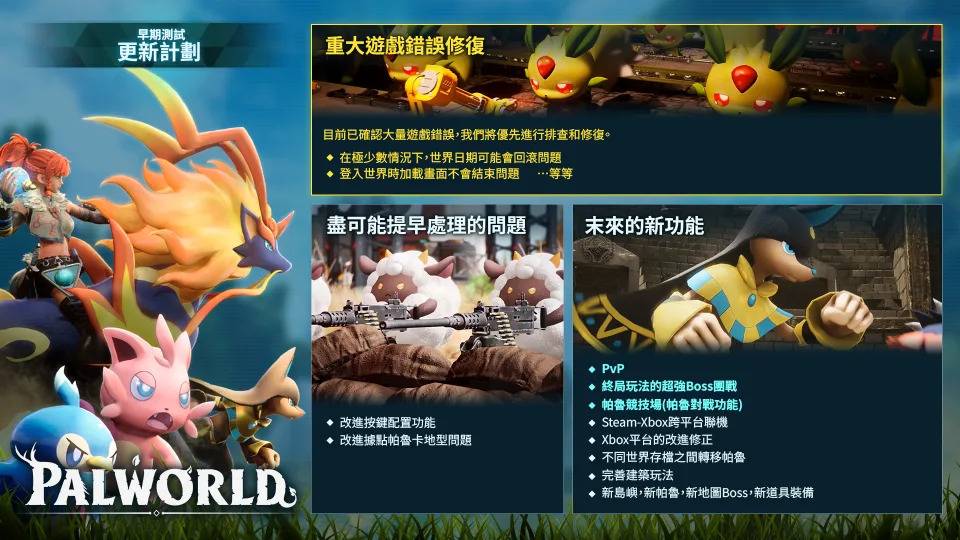 游戏 BUG 和优化会优先解决。 (图源:Palworld/Steam)