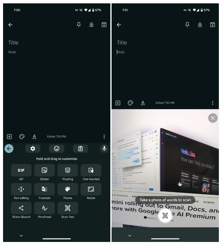 Google Gboard 输入法测试版，新加入 OCR 文本扫描功能