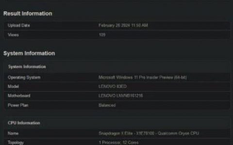 配备Snapdragon X Elite处理器Lenovo笔电现身Geekbench跑分