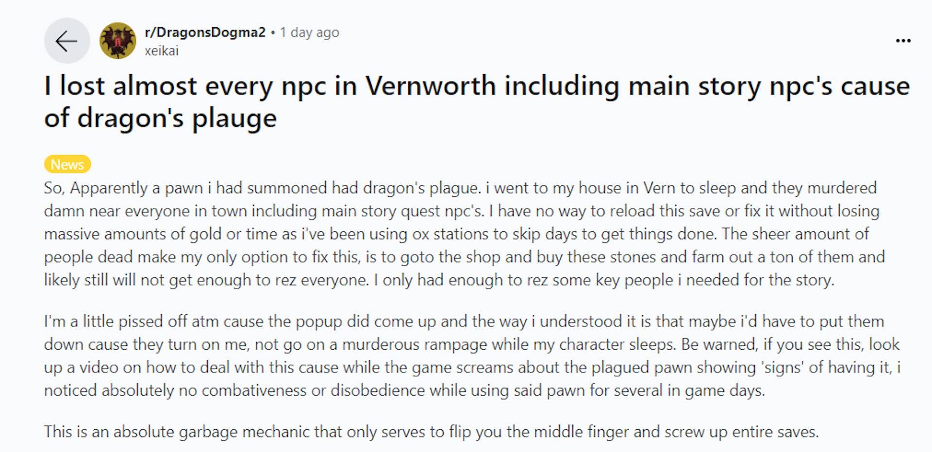 https://www.reddit.com/r/DragonsDogma2/comments/1bn3h0z/i_lost_almost_every_npc_in_vernworth_including/