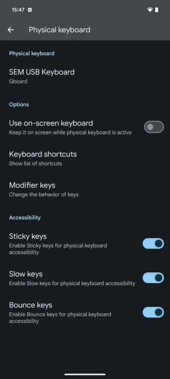 Android 15 DP2 实体键盘功能介绍，粘滞键、慢速键和防抖键