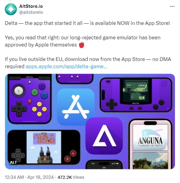 Delta 模拟器登陆 App Store成最受欢迎的 iOS 游戏模拟器，冲上免费 APP 排行榜