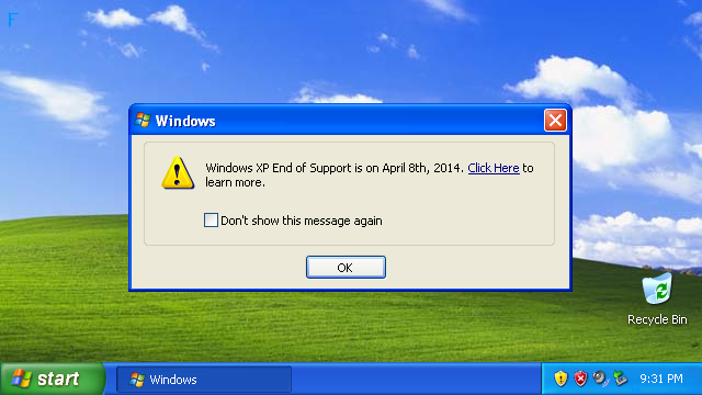 Windows XP End of Support is on April 8th, 2014.