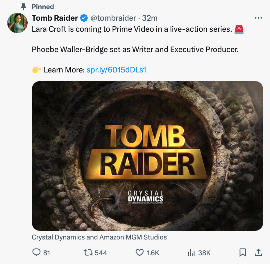 《Tomb Raider》将学《Fallout》一样推出真人剧集 同样登陆亚马逊