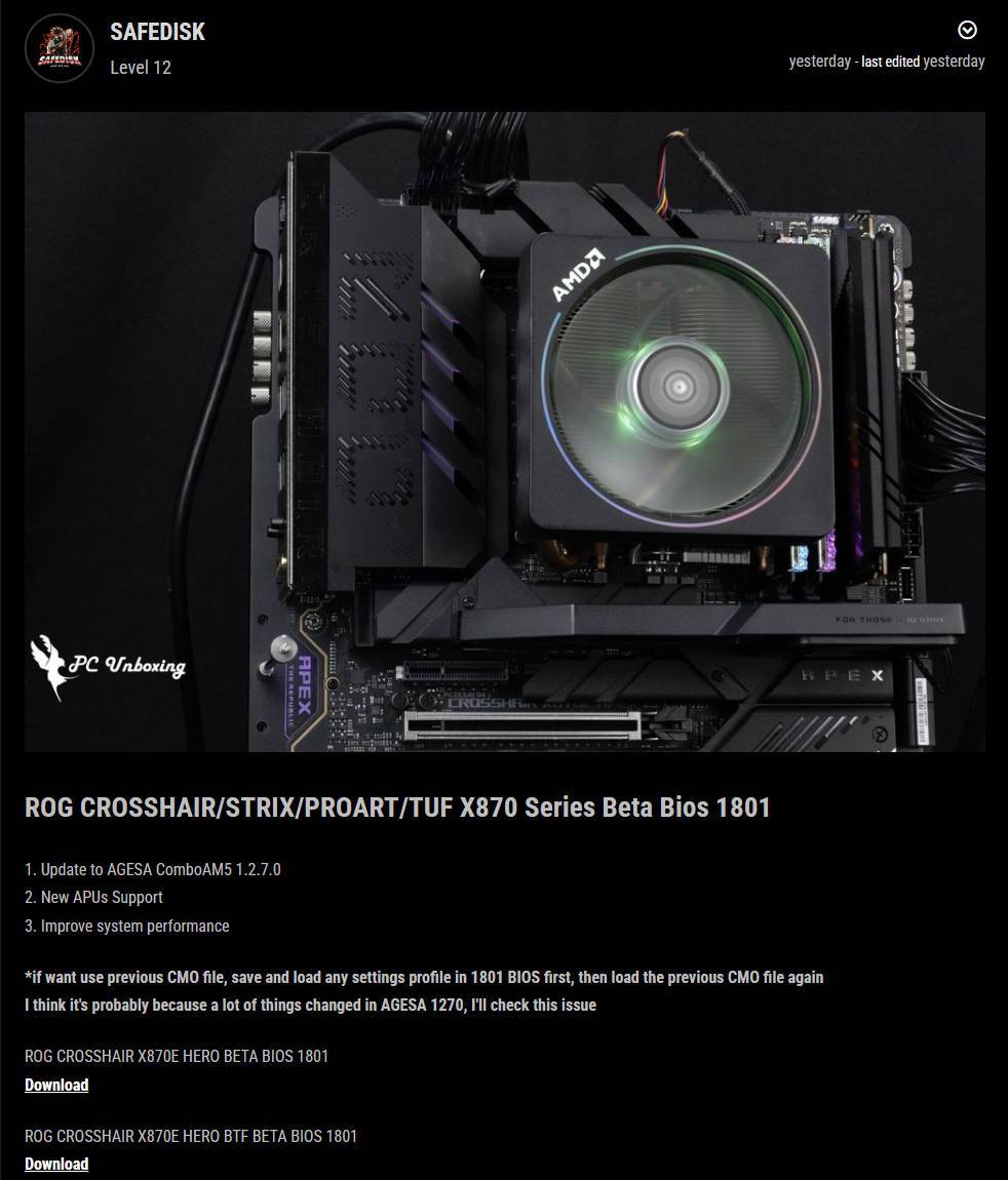 华硕确认AMDAGESA 1270支持新APU?!