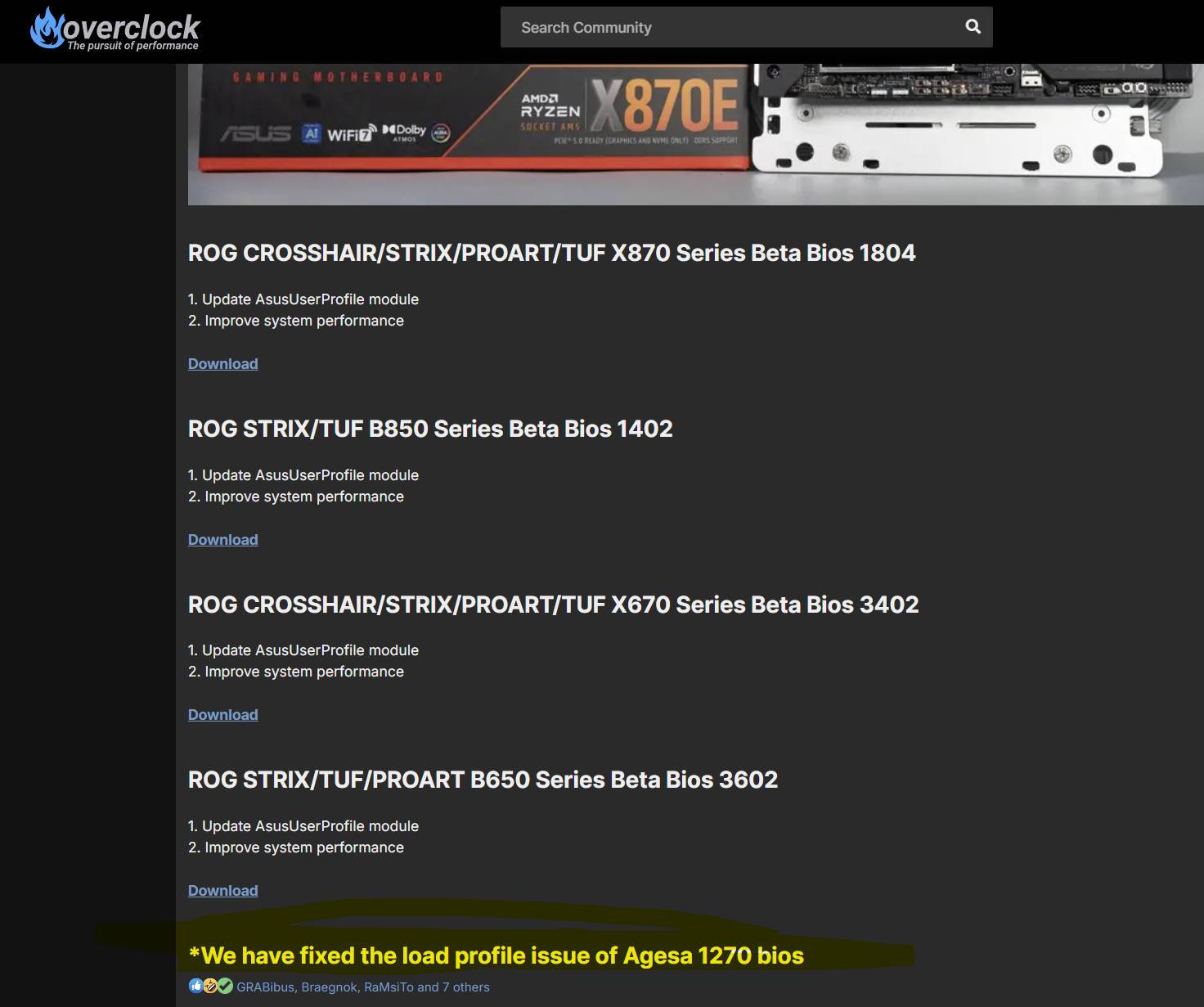 华硕现已推出AGESA 1270正式版BIOS！