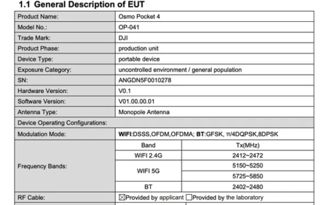 DJI Pocket 4 曝光，电池容量提升20%，1吋大底，6K/60fps 录制