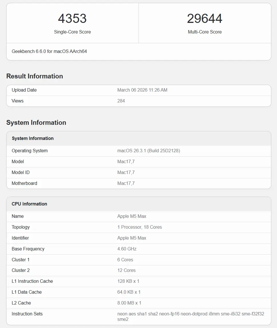 M5 Max 把 AMD Threadripper 按在地上磨擦,单核暴涨 34%